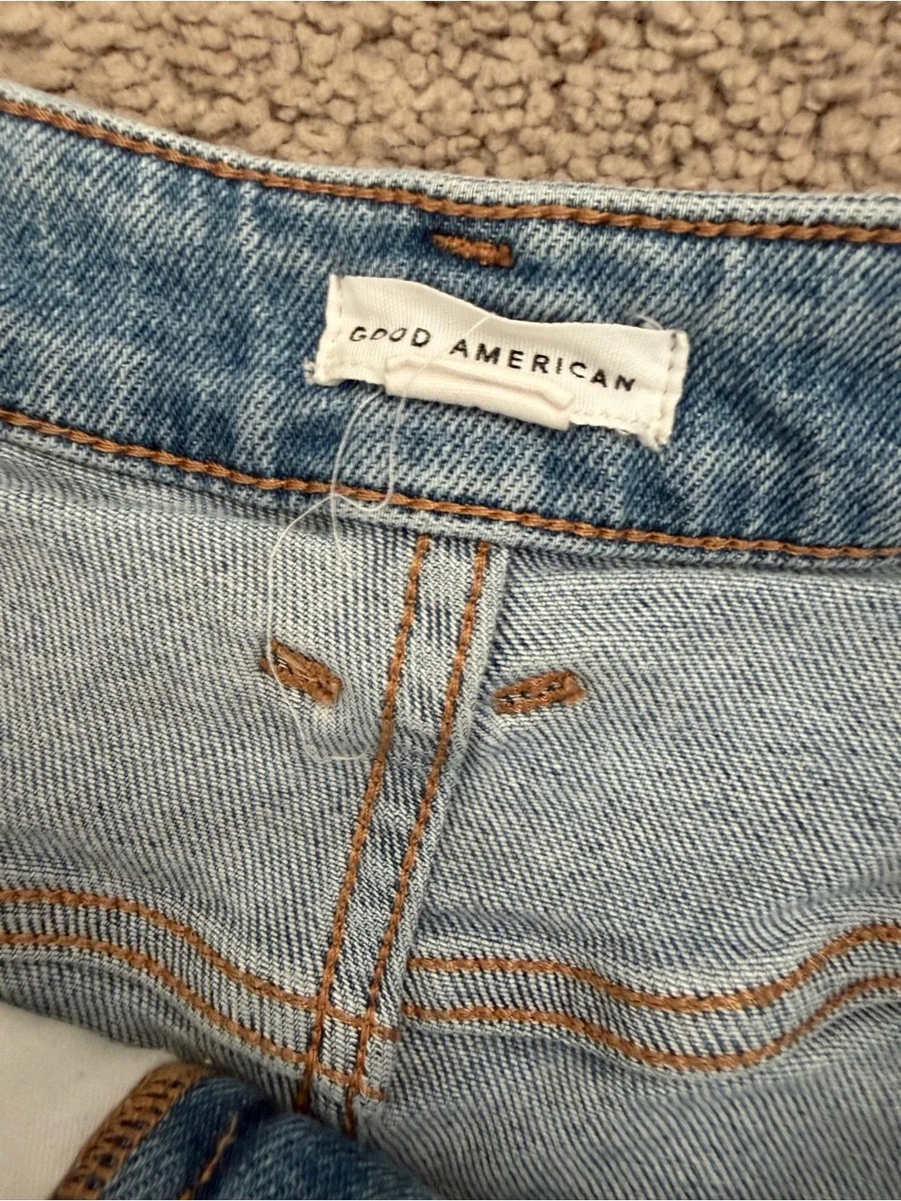 Good American Light Blue Distressed High-Rise Jean Shorts - Picture 2 of 3